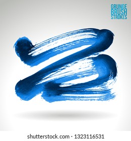 Blue brush stroke and texture. Grunge vector abstract hand - painted element. Underline and border design.