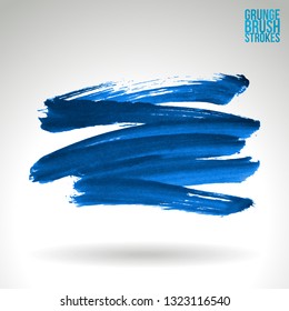 Blue brush stroke and texture. Grunge vector abstract hand - painted element. Underline and border design.