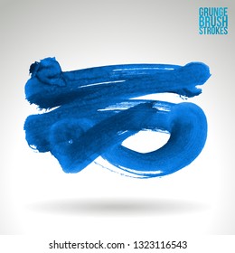 Blue brush stroke and texture. Grunge vector abstract hand - painted element. Underline and border design.