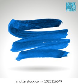 Blue brush stroke and texture. Grunge vector abstract hand - painted element. Underline and border design.