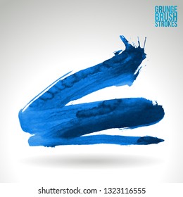 Blue brush stroke and texture. Grunge vector abstract hand - painted element. Underline and border design.