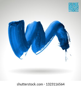 Blue brush stroke and texture. Grunge vector abstract hand - painted element. Underline and border design.