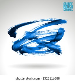 Blue brush stroke and texture. Grunge vector abstract hand - painted element. Underline and border design.