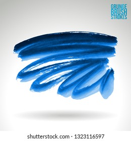 Blue brush stroke and texture. Grunge vector abstract hand - painted element. Underline and border design.