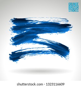 Blue brush stroke and texture. Grunge vector abstract hand - painted element. Underline and border design.