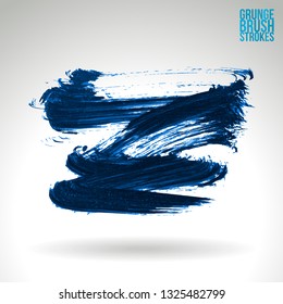 Blue brush stroke and texture. Grunge vector abstract hand - painted element. Underline and border design.