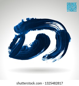 Blue brush stroke and texture. Grunge vector abstract hand - painted element. Underline and border design.