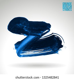 Blue brush stroke and texture. Grunge vector abstract hand - painted element. Underline and border design.