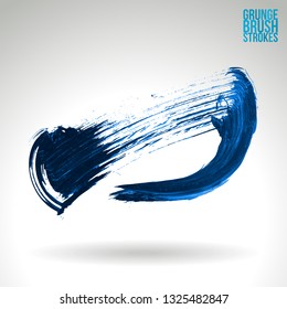 Blue brush stroke and texture. Grunge vector abstract hand - painted element. Underline and border design.