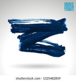 Blue brush stroke and texture. Grunge vector abstract hand - painted element. Underline and border design.