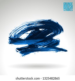 Blue brush stroke and texture. Grunge vector abstract hand - painted element. Underline and border design.