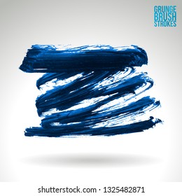 Blue brush stroke and texture. Grunge vector abstract hand - painted element. Underline and border design.