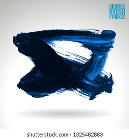Blue brush stroke and texture. Grunge vector abstract hand - painted element. Underline and border design.