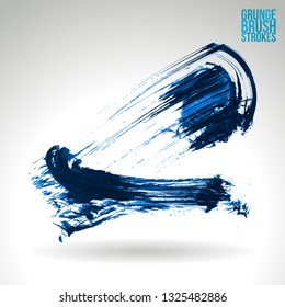 Blue brush stroke and texture. Grunge vector abstract hand - painted element. Underline and border design.