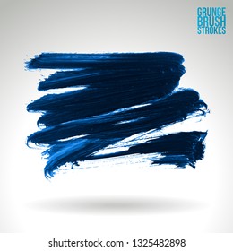 Blue brush stroke and texture. Grunge vector abstract hand - painted element. Underline and border design.