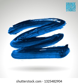 Blue brush stroke and texture. Grunge vector abstract hand - painted element. Underline and border design.