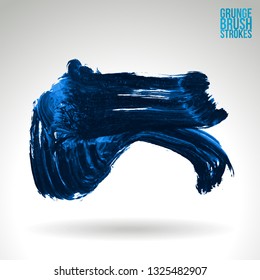 Blue brush stroke and texture. Grunge vector abstract hand - painted element. Underline and border design.