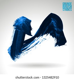 Blue brush stroke and texture. Grunge vector abstract hand - painted element. Underline and border design.