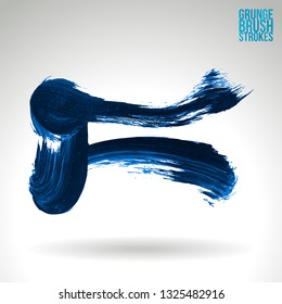 Blue brush stroke and texture. Grunge vector abstract hand - painted element. Underline and border design.