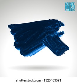 Blue brush stroke and texture. Grunge vector abstract hand - painted element. Underline and border design.
