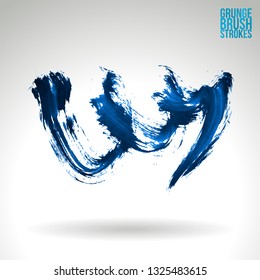 Blue brush stroke and texture. Grunge vector abstract hand - painted element. Underline and border design.