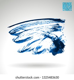 Blue brush stroke and texture. Grunge vector abstract hand - painted element. Underline and border design.