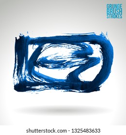Blue brush stroke and texture. Grunge vector abstract hand - painted element. Underline and border design.