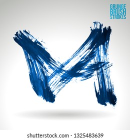 Blue brush stroke and texture. Grunge vector abstract hand - painted element. Underline and border design.