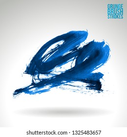 Blue brush stroke and texture. Grunge vector abstract hand - painted element. Underline and border design.