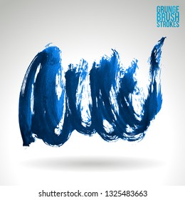 Blue brush stroke and texture. Grunge vector abstract hand - painted element. Underline and border design.
