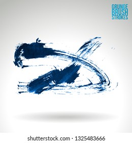 Blue brush stroke and texture. Grunge vector abstract hand - painted element. Underline and border design.