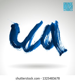 Blue brush stroke and texture. Grunge vector abstract hand - painted element. Underline and border design.