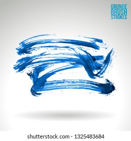 Blue brush stroke and texture. Grunge vector abstract hand - painted element. Underline and border design.