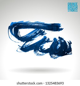 Blue brush stroke and texture. Grunge vector abstract hand - painted element. Underline and border design.