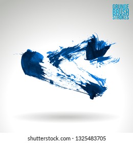 Blue brush stroke and texture. Grunge vector abstract hand - painted element. Underline and border design.