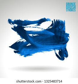 Blue brush stroke and texture. Grunge vector abstract hand - painted element. Underline and border design.