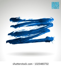Blue brush stroke and texture. Grunge vector abstract hand - painted element. Underline and border design.