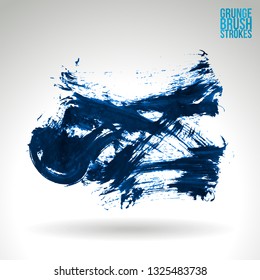Blue brush stroke and texture. Grunge vector abstract hand - painted element. Underline and border design.