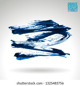 Blue brush stroke and texture. Grunge vector abstract hand - painted element. Underline and border design.