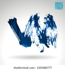 Blue brush stroke and texture. Grunge vector abstract hand - painted element. Underline and border design.