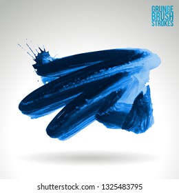 Blue brush stroke and texture. Grunge vector abstract hand - painted element. Underline and border design.