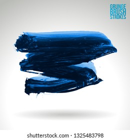 Blue brush stroke and texture. Grunge vector abstract hand - painted element. Underline and border design.