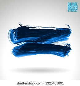 Blue brush stroke and texture. Grunge vector abstract hand - painted element. Underline and border design.