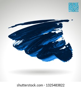 Blue brush stroke and texture. Grunge vector abstract hand - painted element. Underline and border design.
