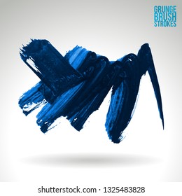 Blue brush stroke and texture. Grunge vector abstract hand - painted element. Underline and border design.