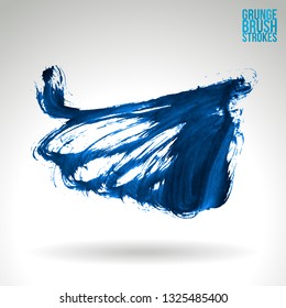 Blue brush stroke and texture. Grunge vector abstract hand - painted element. Underline and border design.