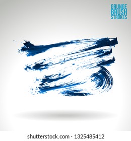 Blue brush stroke and texture. Grunge vector abstract hand - painted element. Underline and border design.