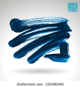 Blue brush stroke and texture. Grunge vector abstract hand - painted element. Underline and border design.