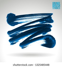 Blue brush stroke and texture. Grunge vector abstract hand - painted element. Underline and border design.