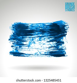 Blue brush stroke and texture. Grunge vector abstract hand - painted element. Underline and border design.